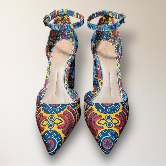 Gianni Bini Bronlynn 9M African Print Block Heel Ankle Strap Pumps Festival - Picture 3 of 9